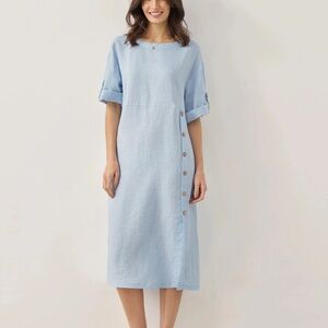 Lintico 100% Linen Light Blue Button-Down Midi Dress